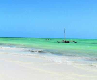 Turkost hav och vit sand i Zanzibar